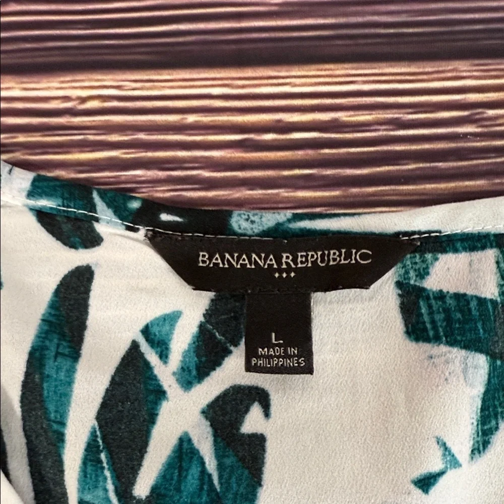 Banana Republic Tropical Palm Leaf Print Kimono Top Wide‎ Slit Sleeve Blouse